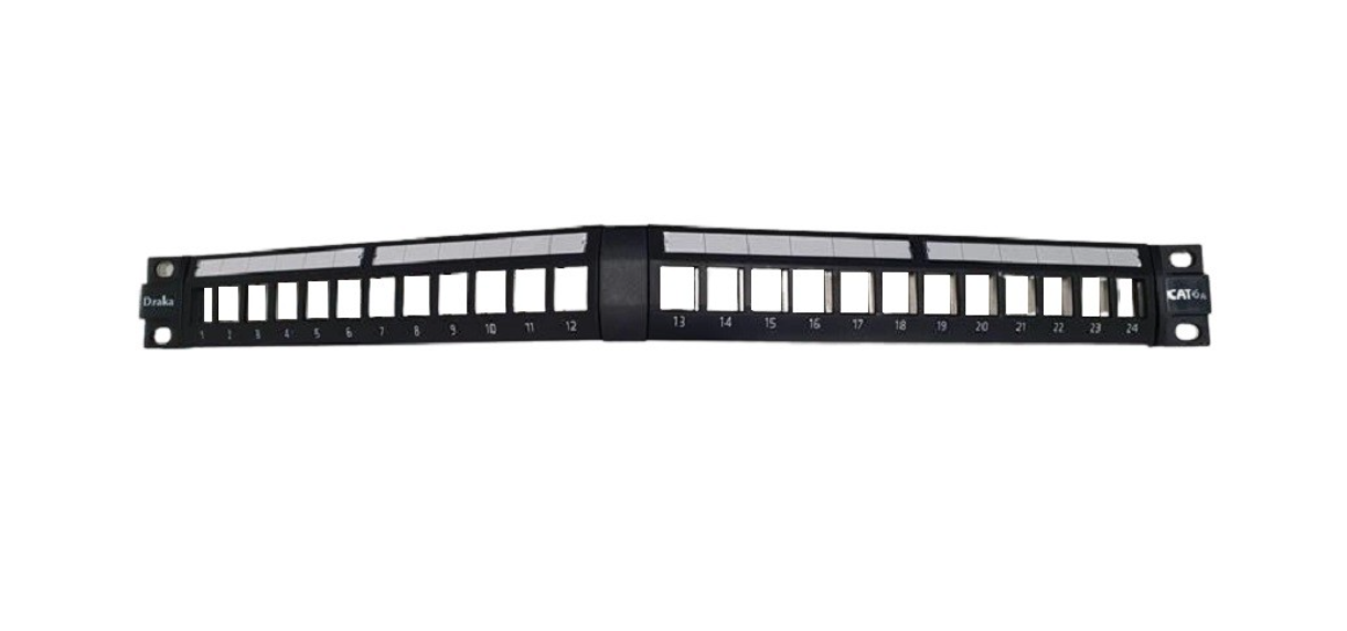 DRAKA Modular Angled Patch Panel | Cat6A | 1U | 24 Port Screened | Unloaded
