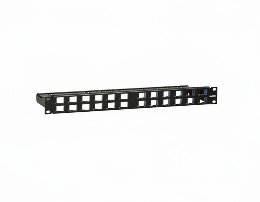 LEVITON Snap-in-Jack 24 Port 1U Modular Angled Patch Panel | Shielded or Unshielded | Black | With Cable Management