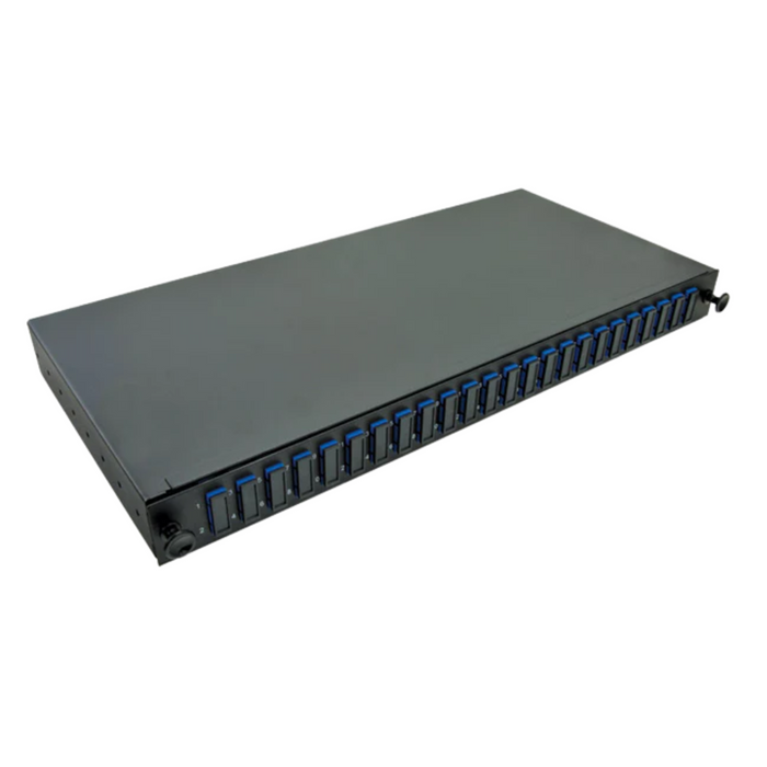 PRYSMIAN Fibre SC Panel | Single Mode | 48 Way | 1U | 24 x Duplex Blue Adaptors | 2 x 24F Splice Cassette
